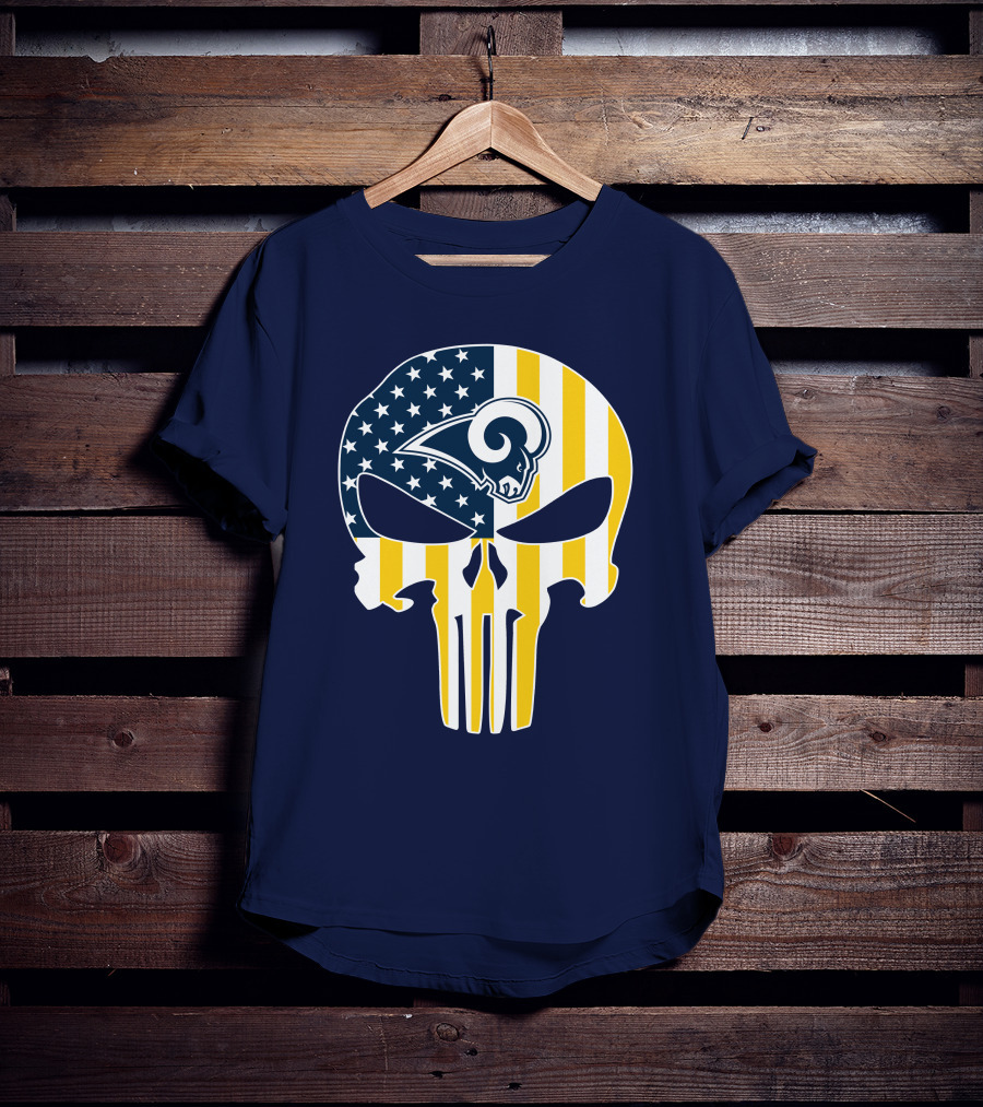 Los Angeles Rams The Punisher American Flag Skull T-Shirt