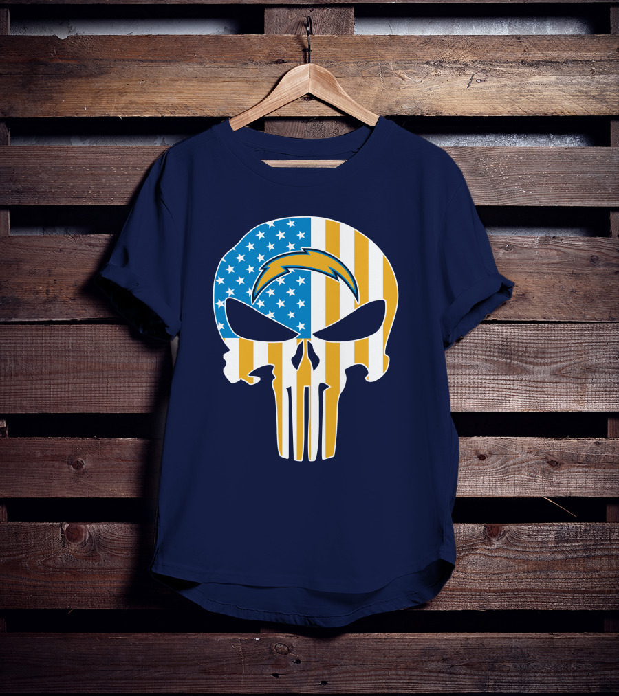 Los Angeles Chargers Skull Punisher American Flag T-Shirt