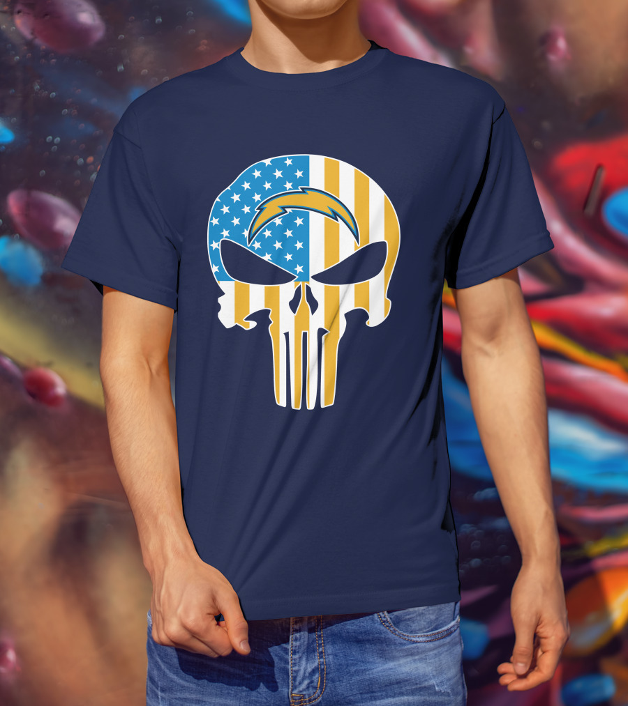 Los Angeles Chargers Skull Punisher American Flag T-Shirt