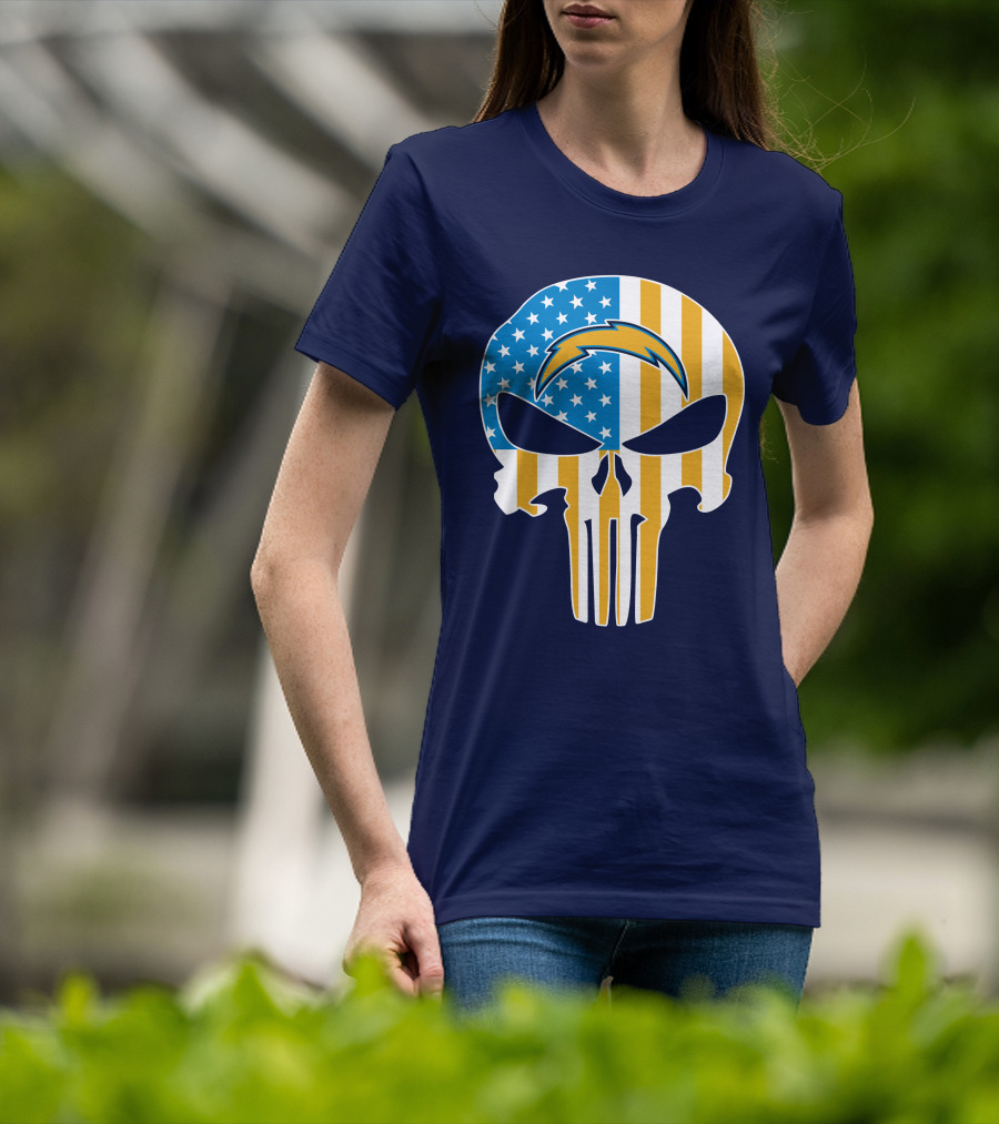 Los Angeles Chargers Skull Punisher American Flag T-Shirt