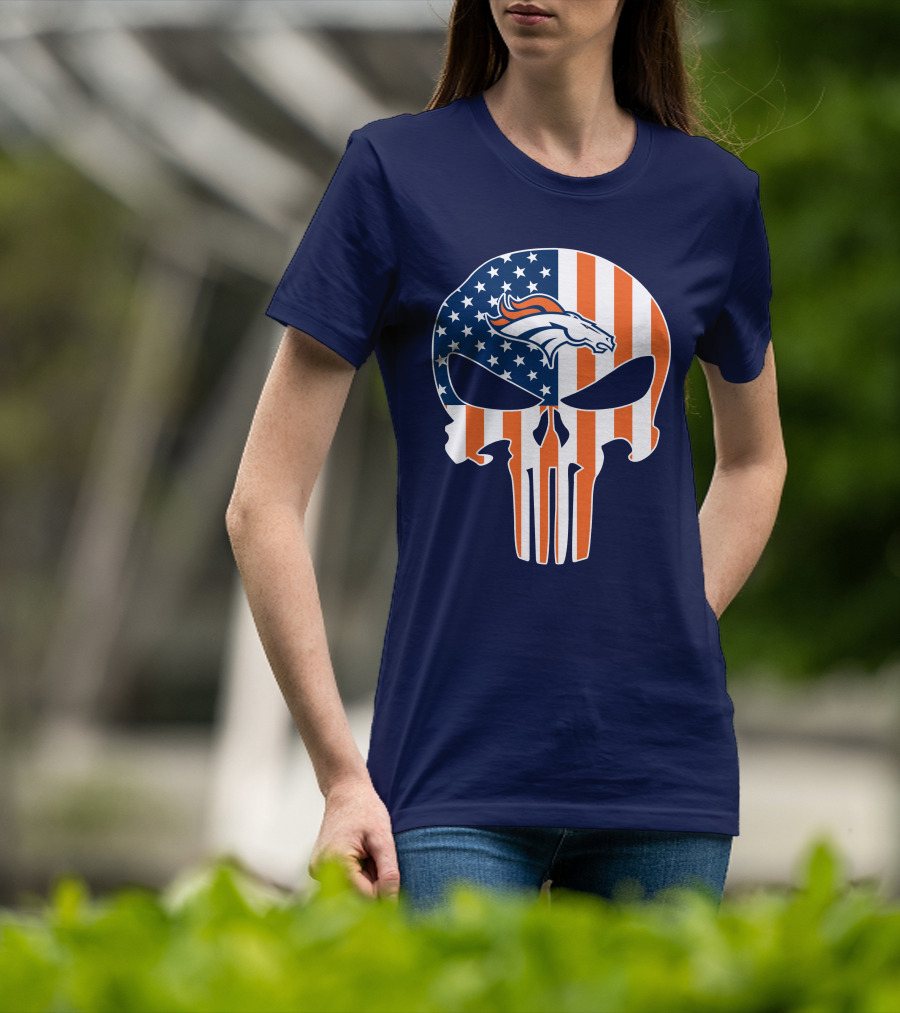 Denver Broncos Punisher Flag Skull T-Shirt