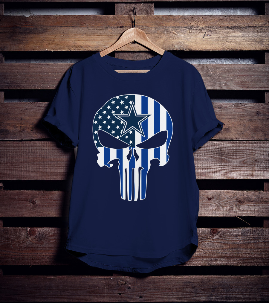 Dallas Cowboys The Punisher Skull American Flag Star Nfl T-Shirt