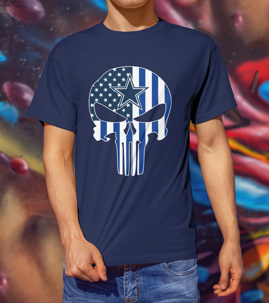 Dallas Cowboys The Punisher Skull American Flag Star Nfl T-Shirt