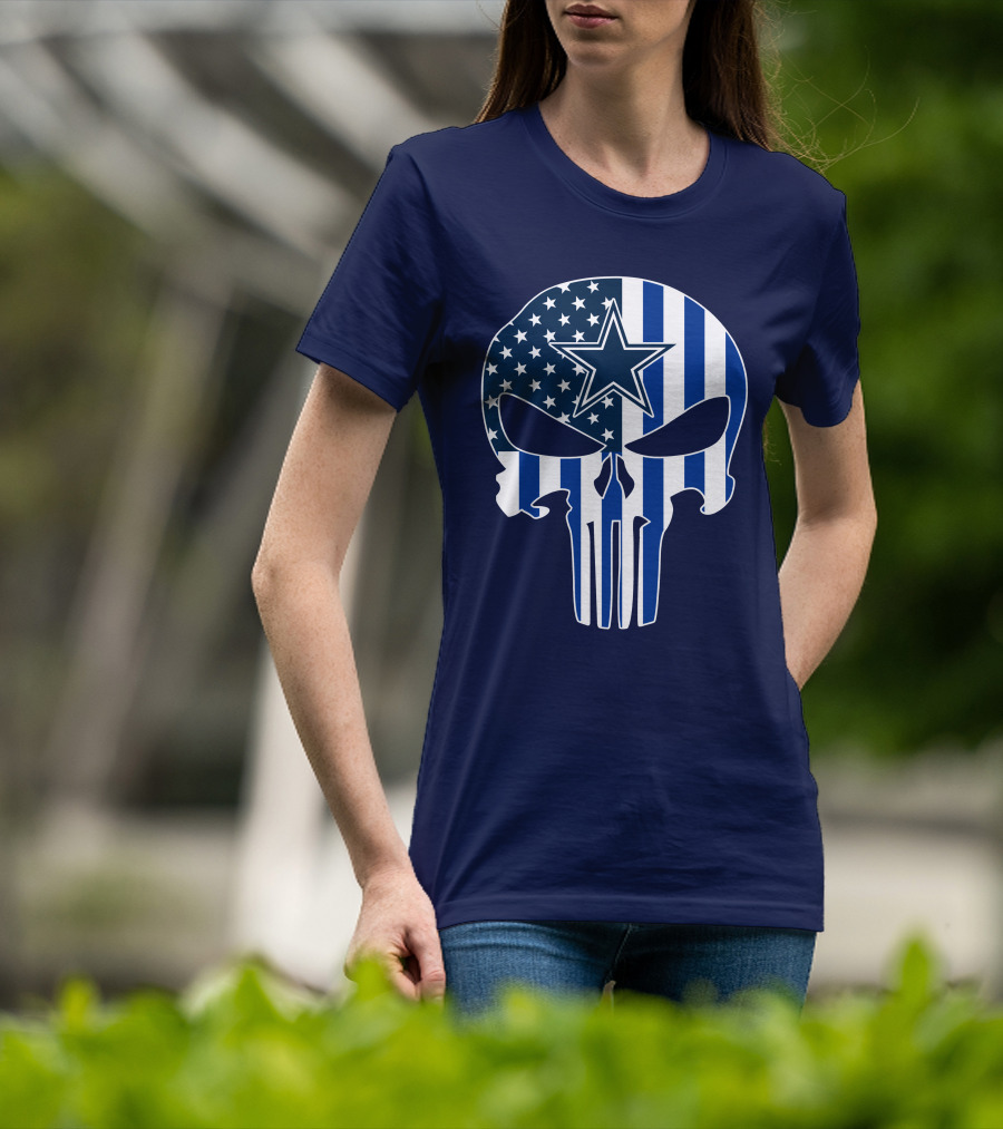 Dallas Cowboys The Punisher Skull American Flag Star Nfl T-Shirt