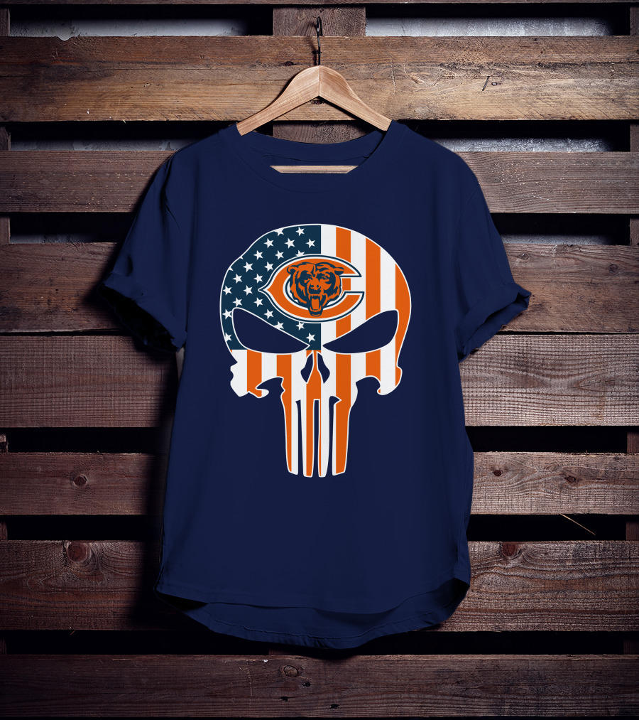 Chicago Bears The Punisher Skull American Flag T-Shirt