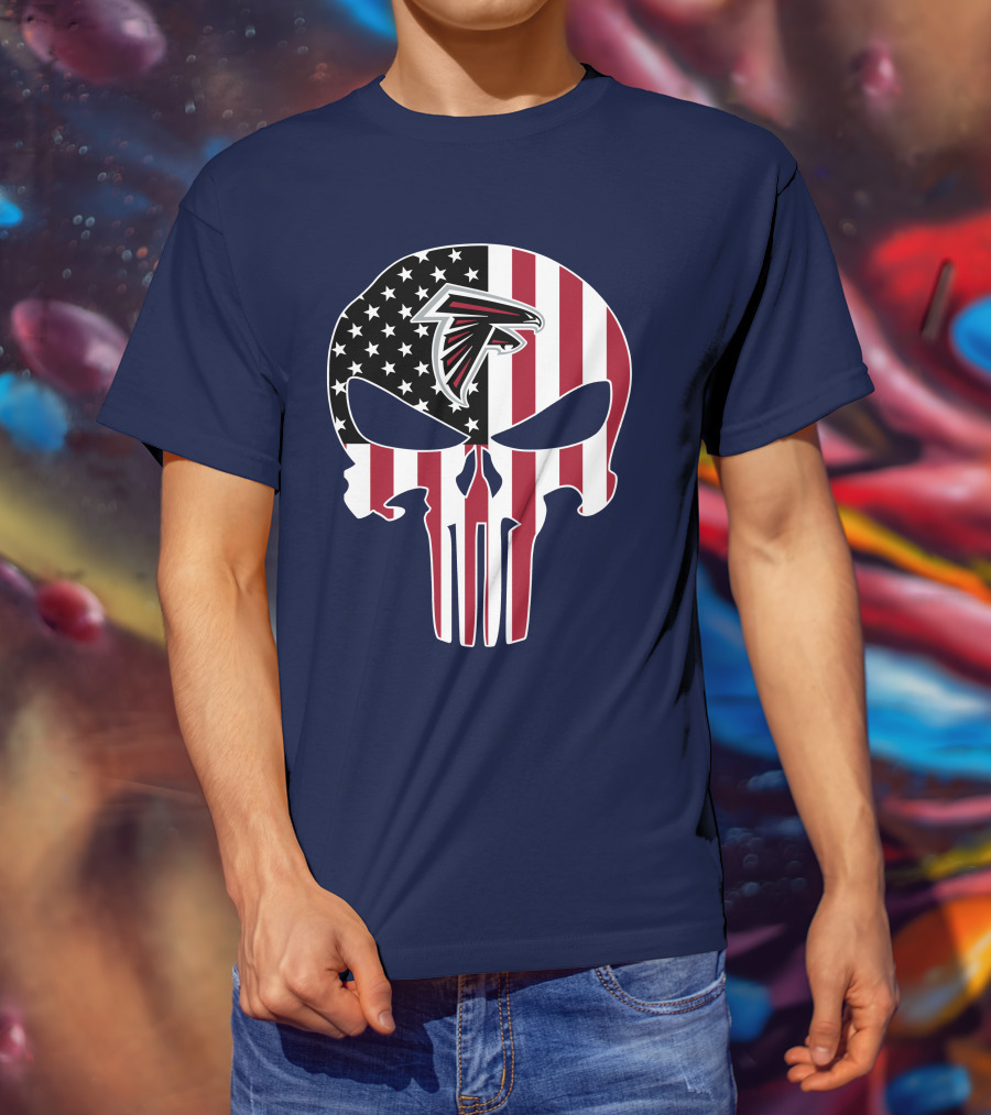 Atlanta Falcons Punisher Skull American Flag T-Shirt
