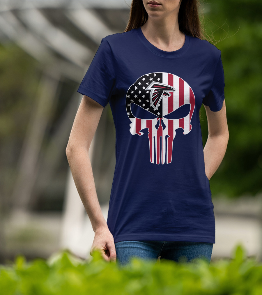 Atlanta Falcons Punisher Skull American Flag T-Shirt