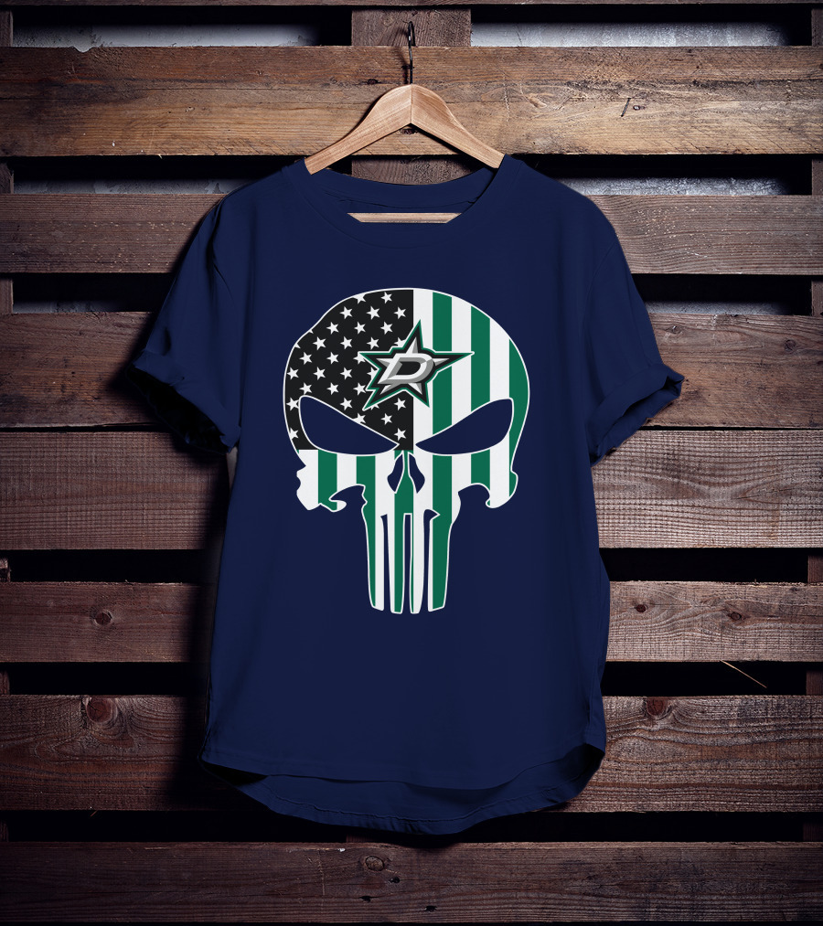 Dallas Stars Punisher Skull American Flag Stripe T-Shirt