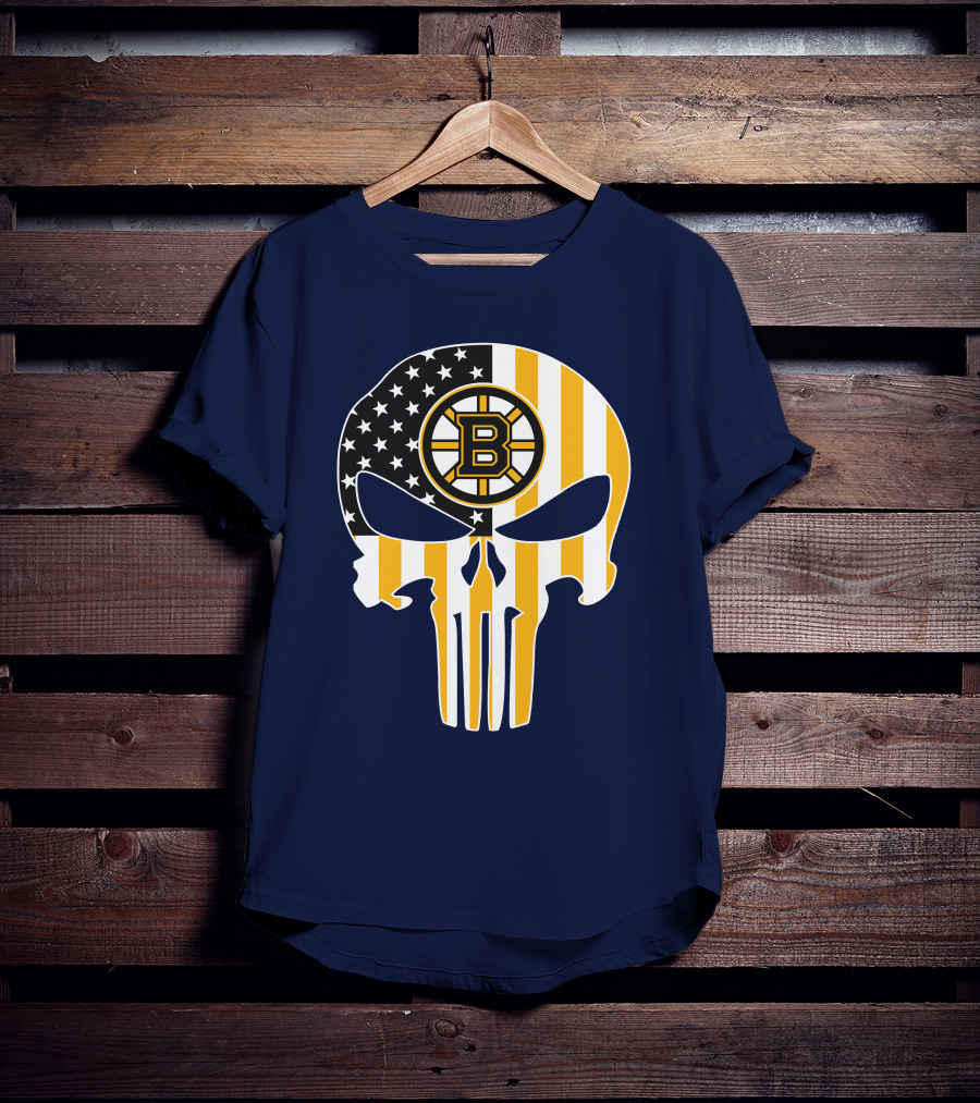 Boston Bruins The Punisher American Flag Skull T-Shirt