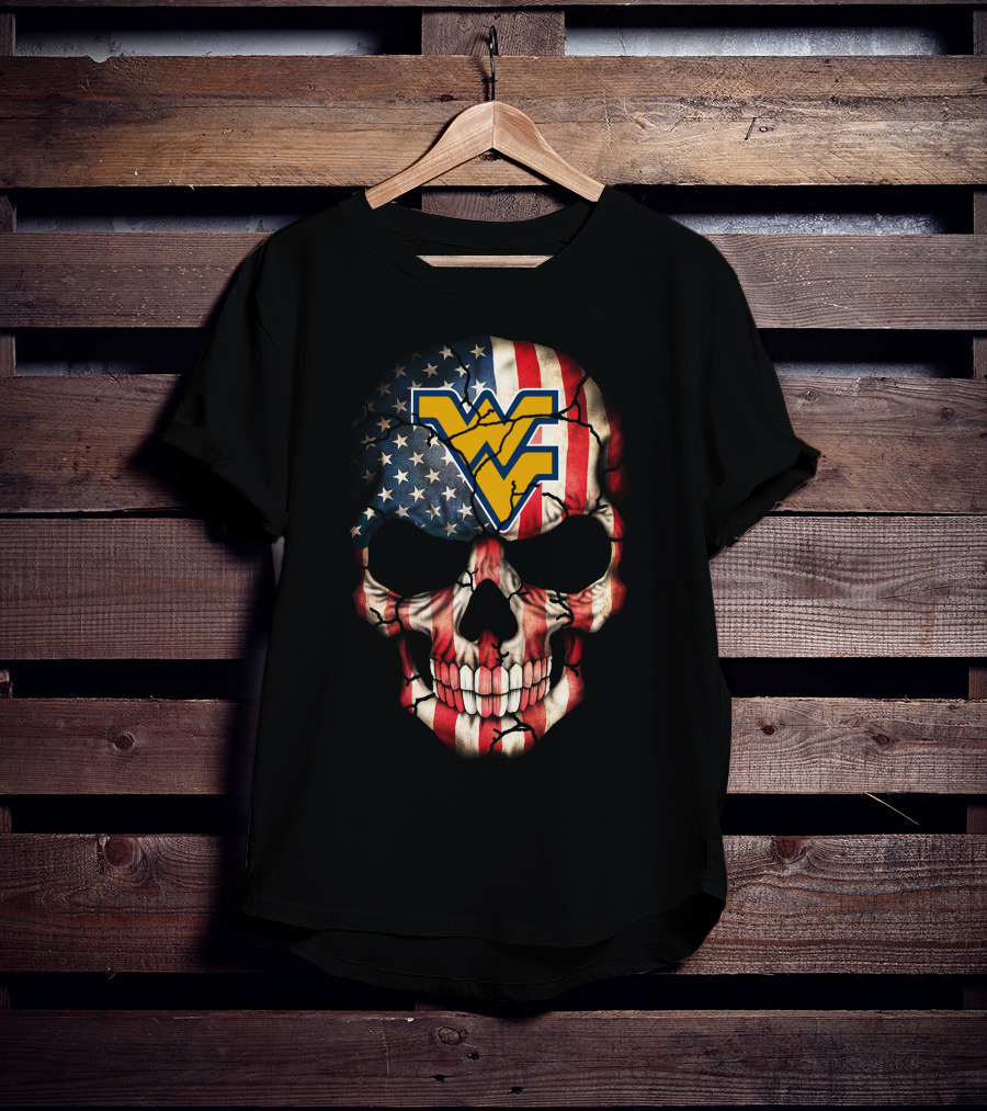 American Flag Skull With West Virginia Mountaineers T-Shirt