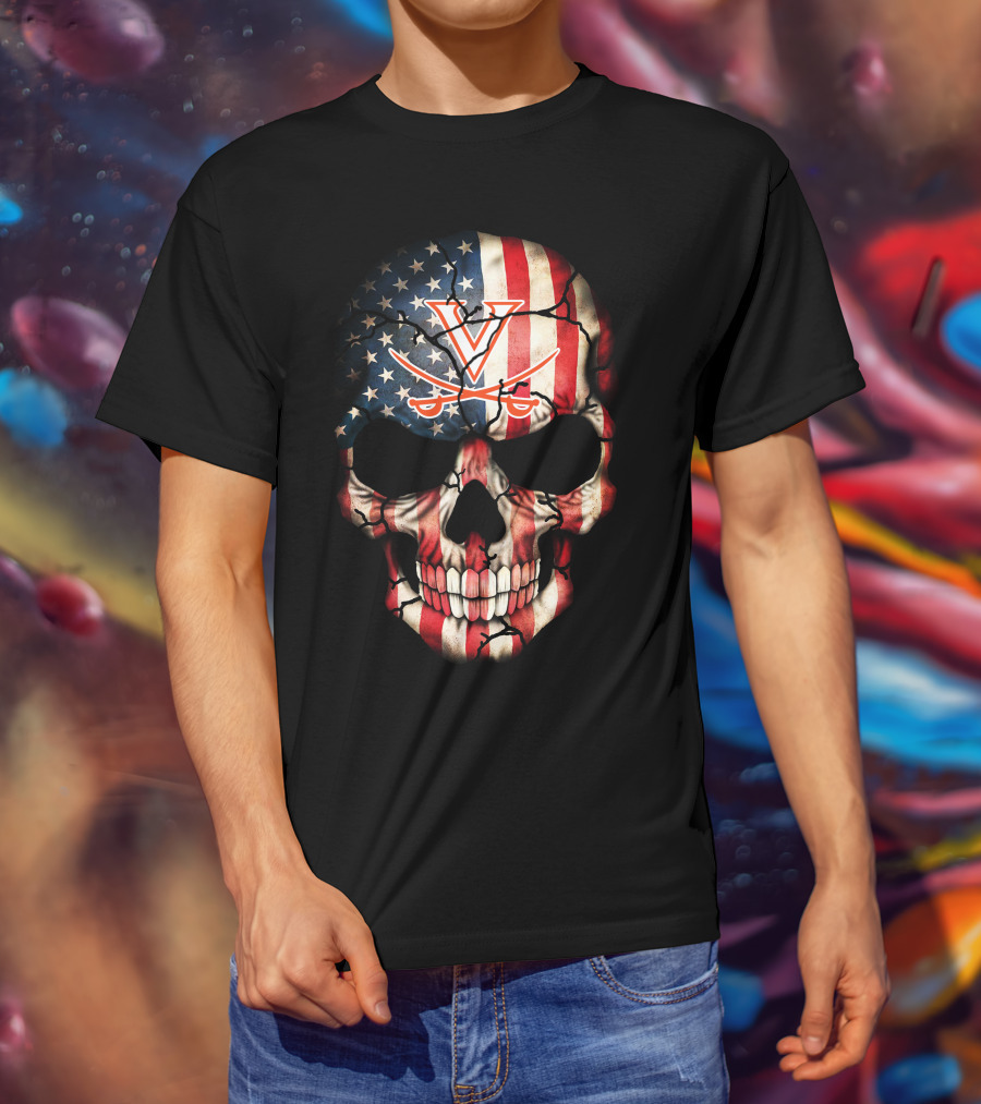Virginia Cavaliers American Flag Skull T-Shirt