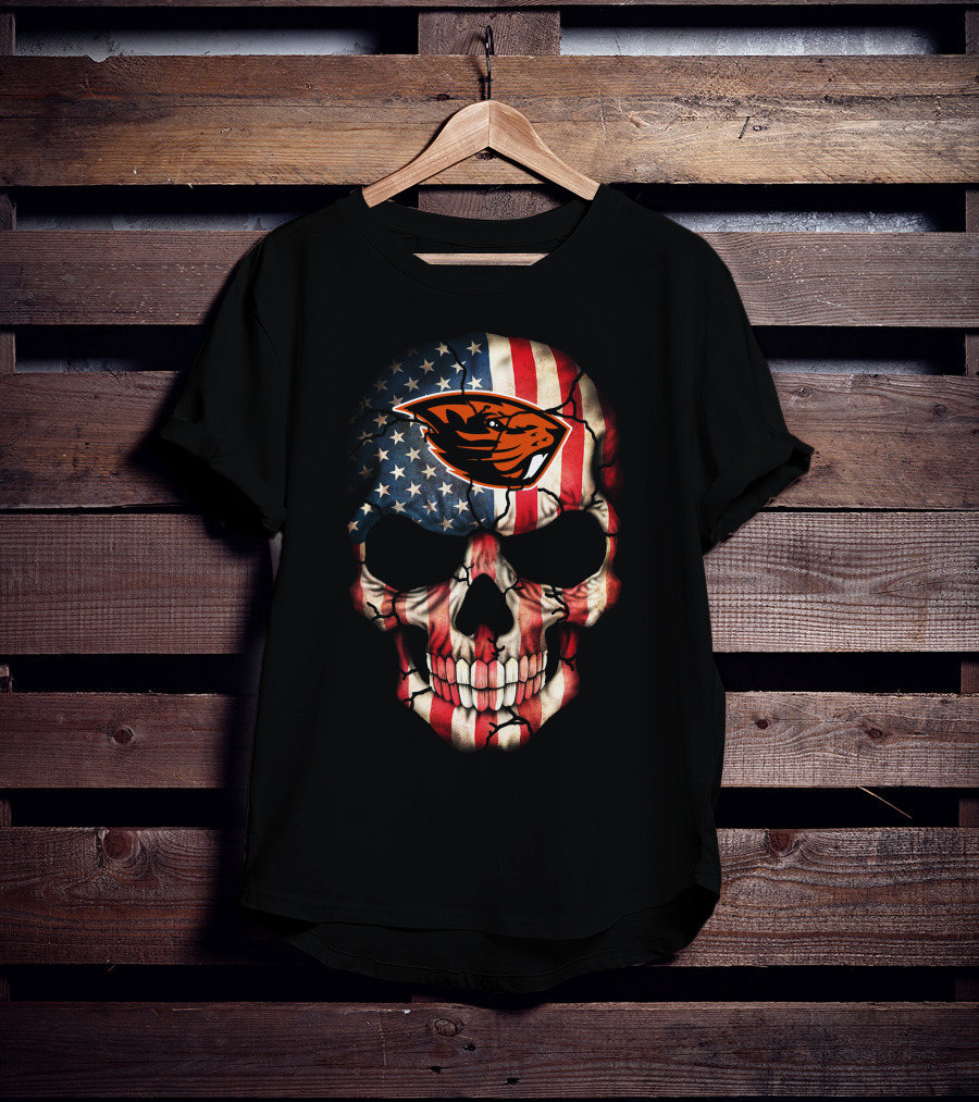 American Flag Skull 45 Oregon State Beavers Football T-Shirt