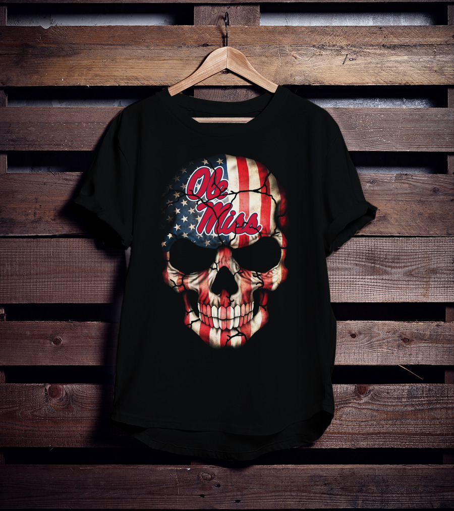 Ole Miss Rebels American Flag Skull T-Shirt