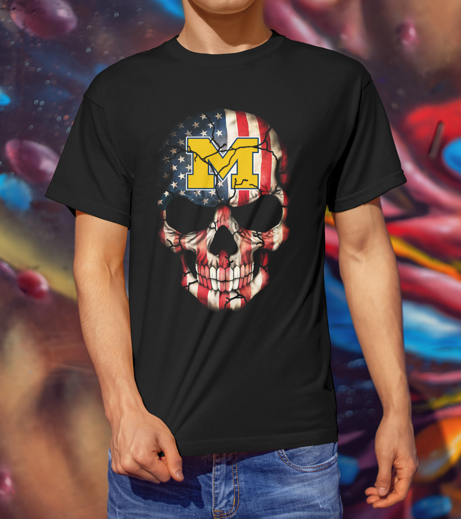 Michigan Wolverines American Flag Skull 67 T-Shirt