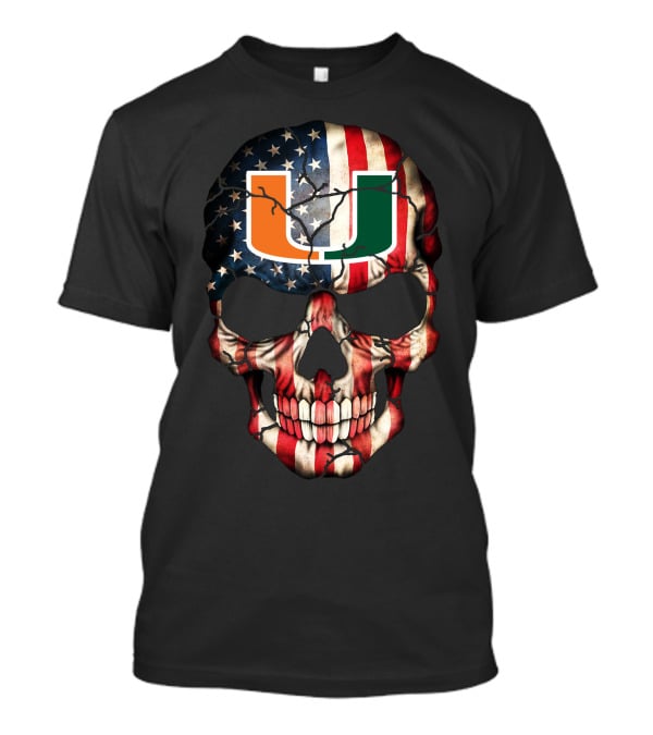 American Flag Skull Miami Hurricanes U T-Shirt