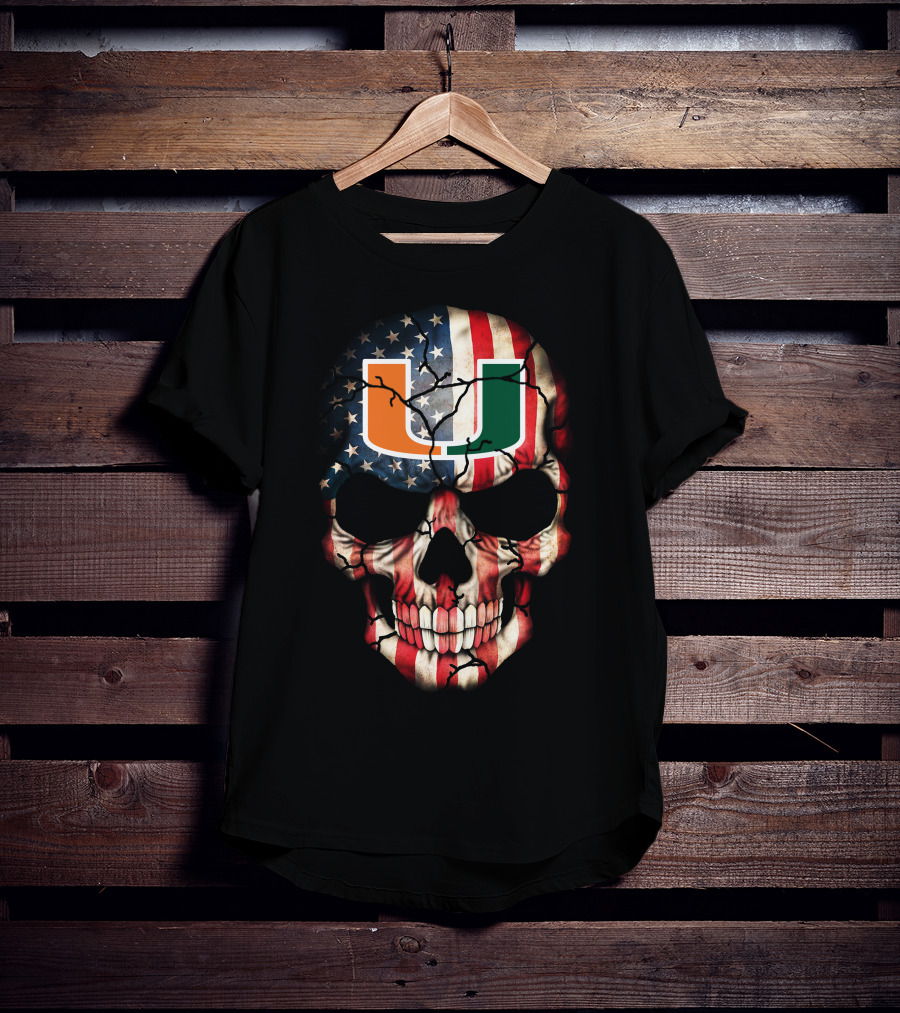 American Flag Skull Miami Hurricanes U T-Shirt