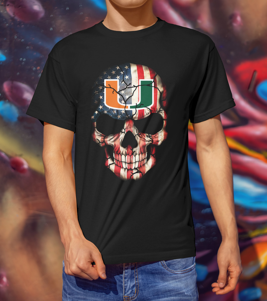 American Flag Skull Miami Hurricanes U T-Shirt