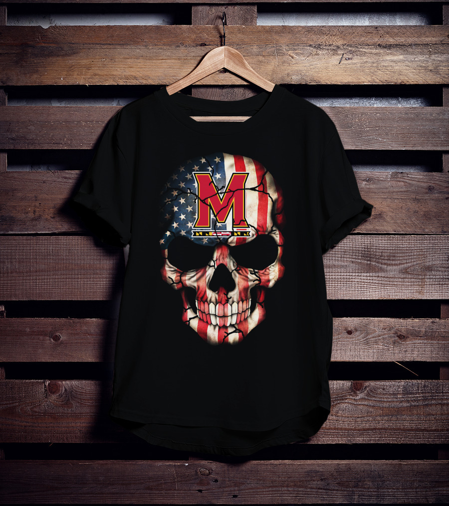Maryland Terrapins Skull American Flag T-Shirt