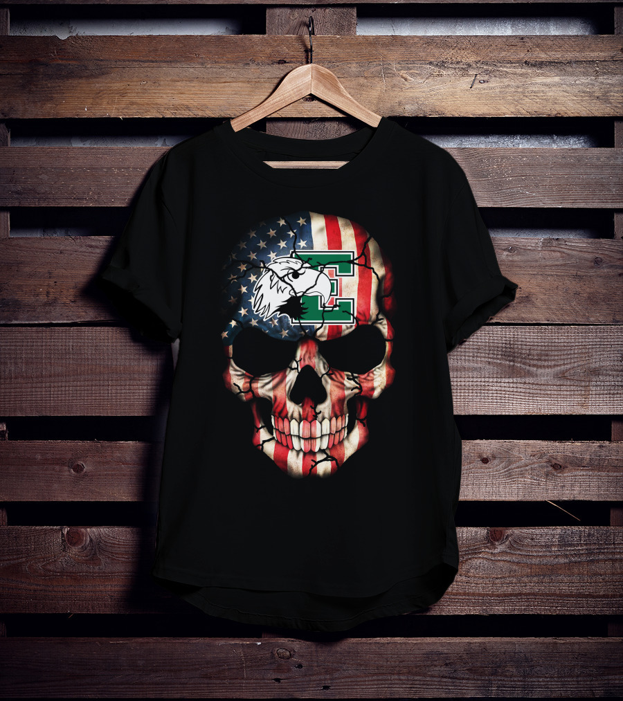 Eastern Michigan Eagles Skull American Flag T-Shirt