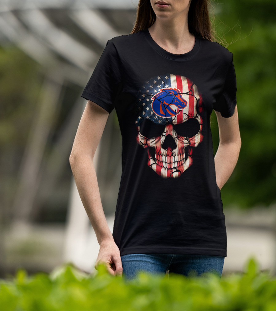 Boise State Broncos American Flag Skull T-Shirt