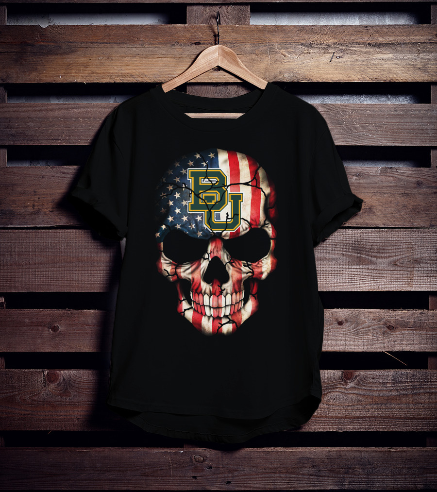 Baylor Bears Patriotic Skull With American Flag T-Shirt