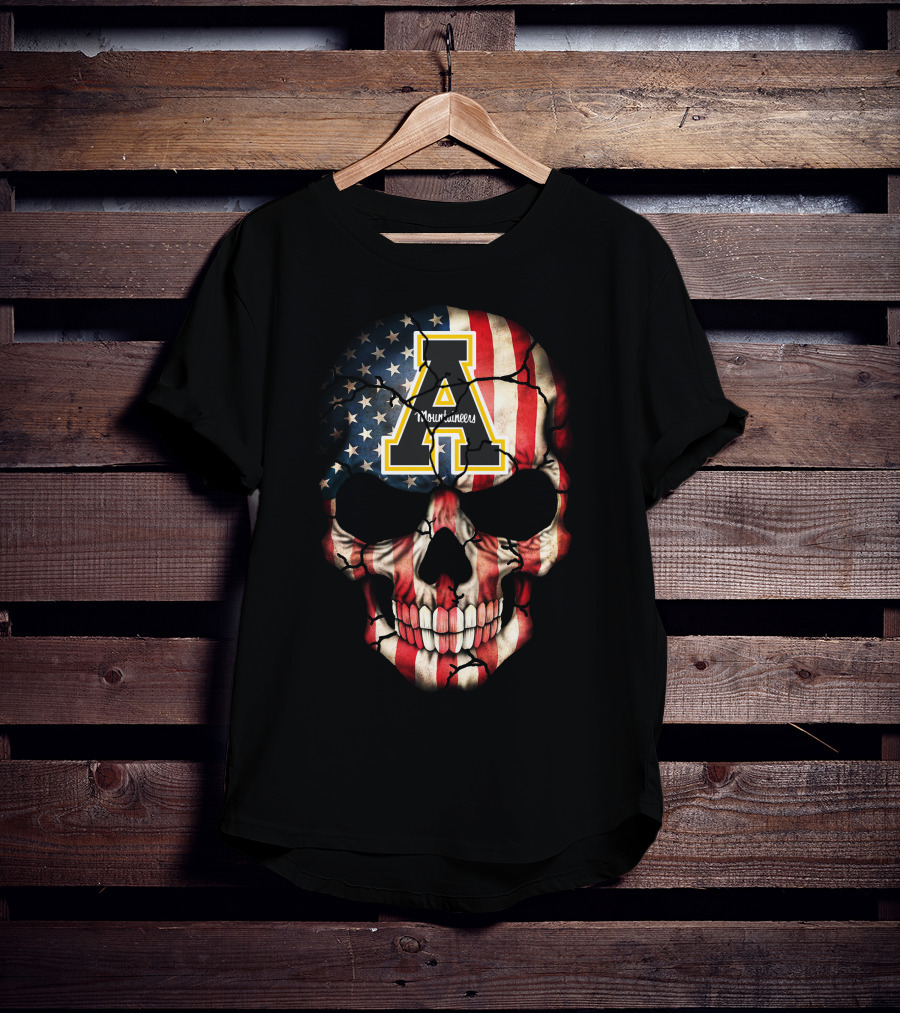 Appalachian State Mountaineers Skull With American Flag Theme T-Shirt