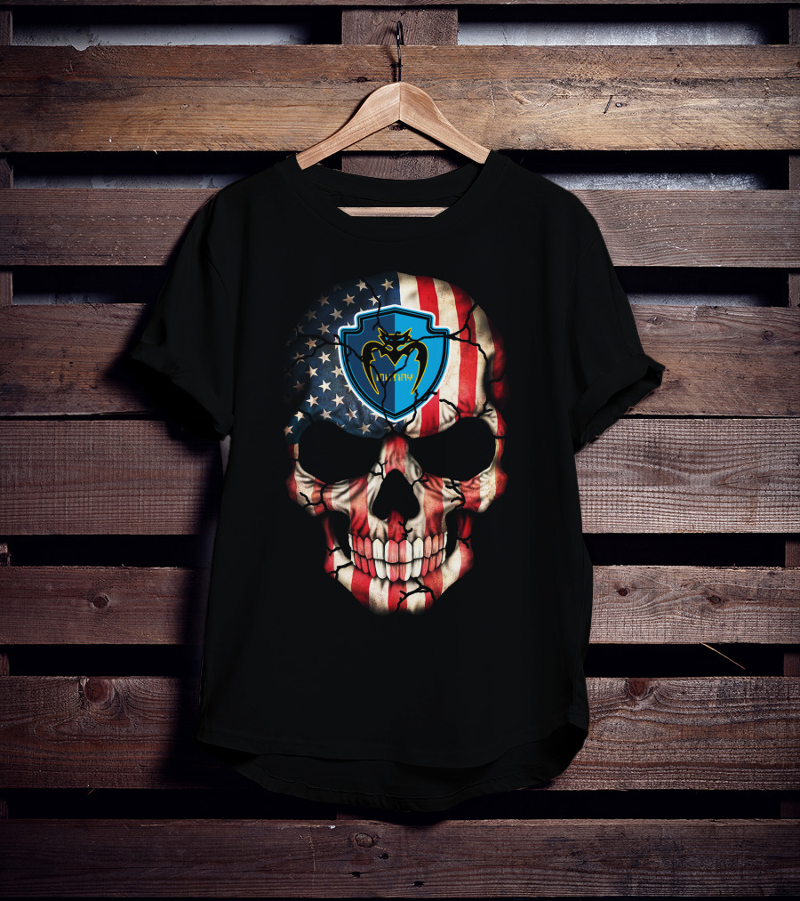 Tampa Bay Mutiny Skull American Flag Blue Shield T-Shirt