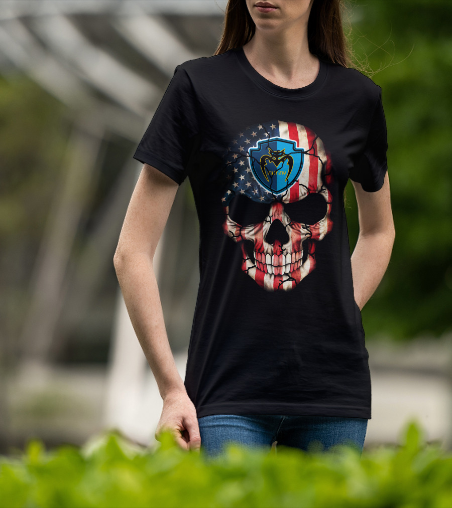 Tampa Bay Mutiny Skull American Flag Blue Shield T-Shirt