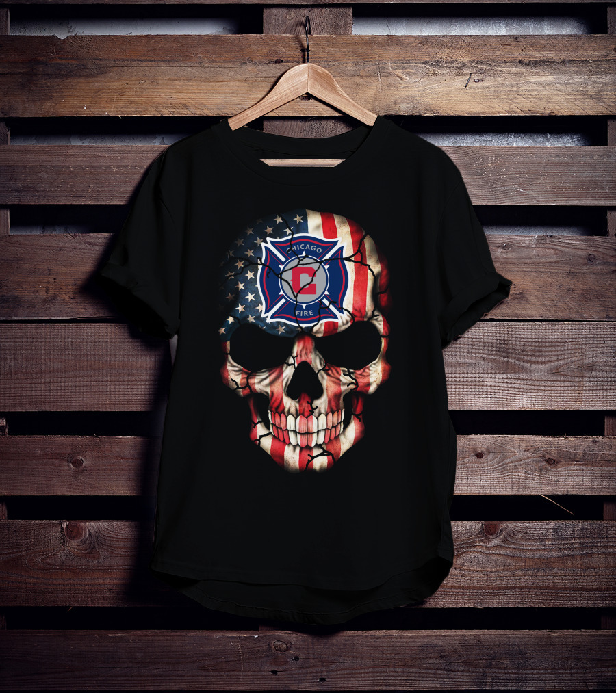 Chicago Fire Skull With American Flag T-Shirt
