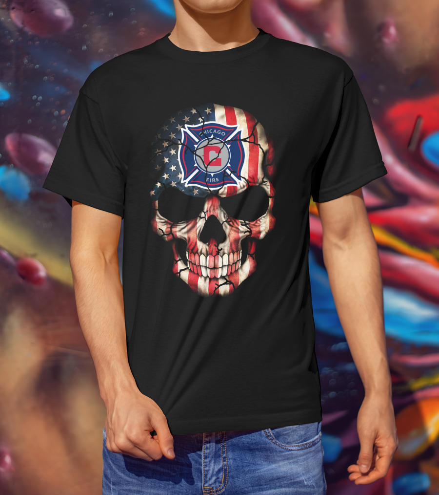 Chicago Fire Skull With American Flag T-Shirt