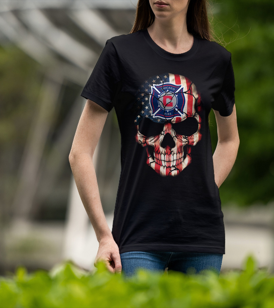 Chicago Fire Skull With American Flag T-Shirt