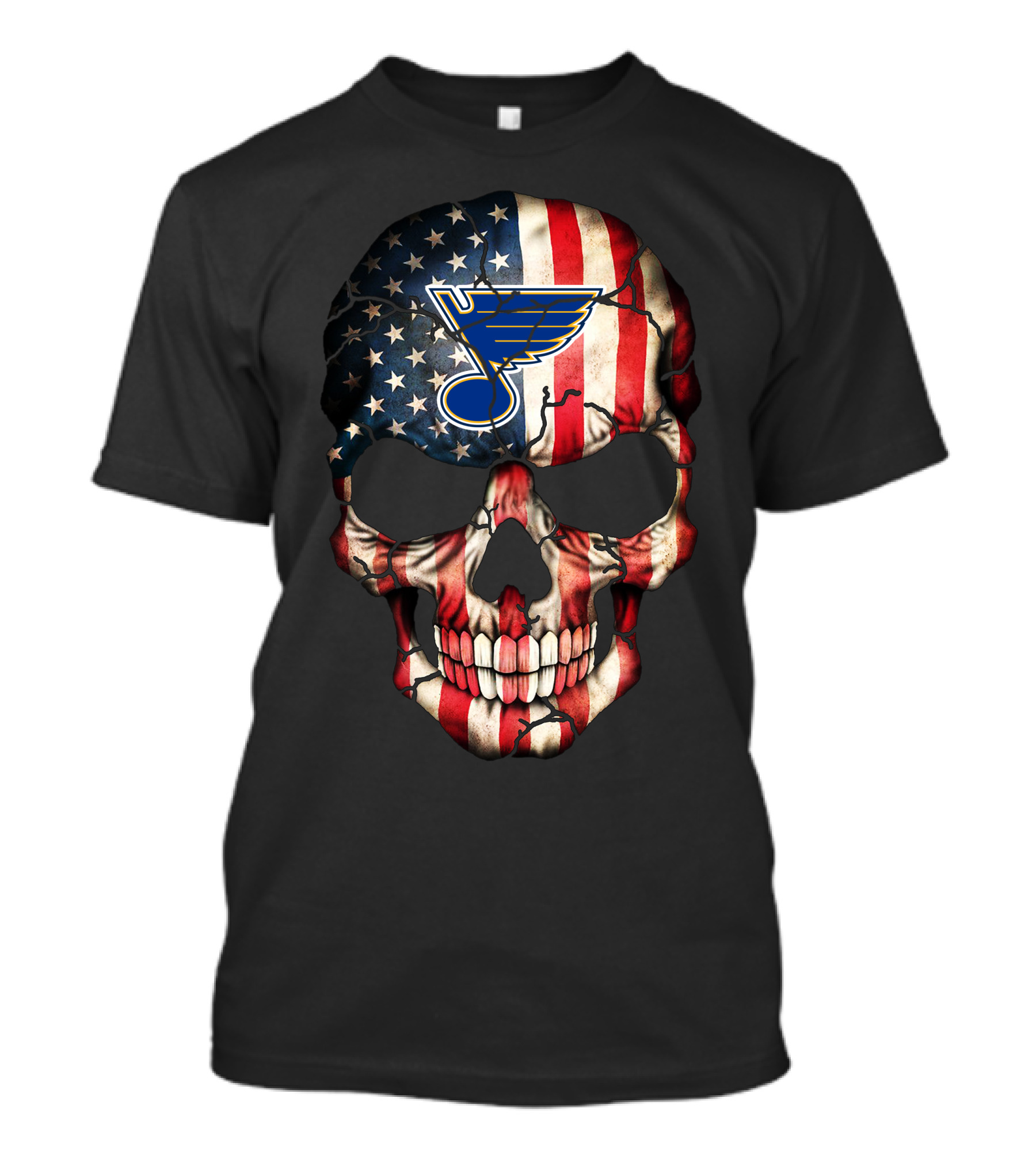 Skull With American Flag And St Louis Blues T-Shirt
