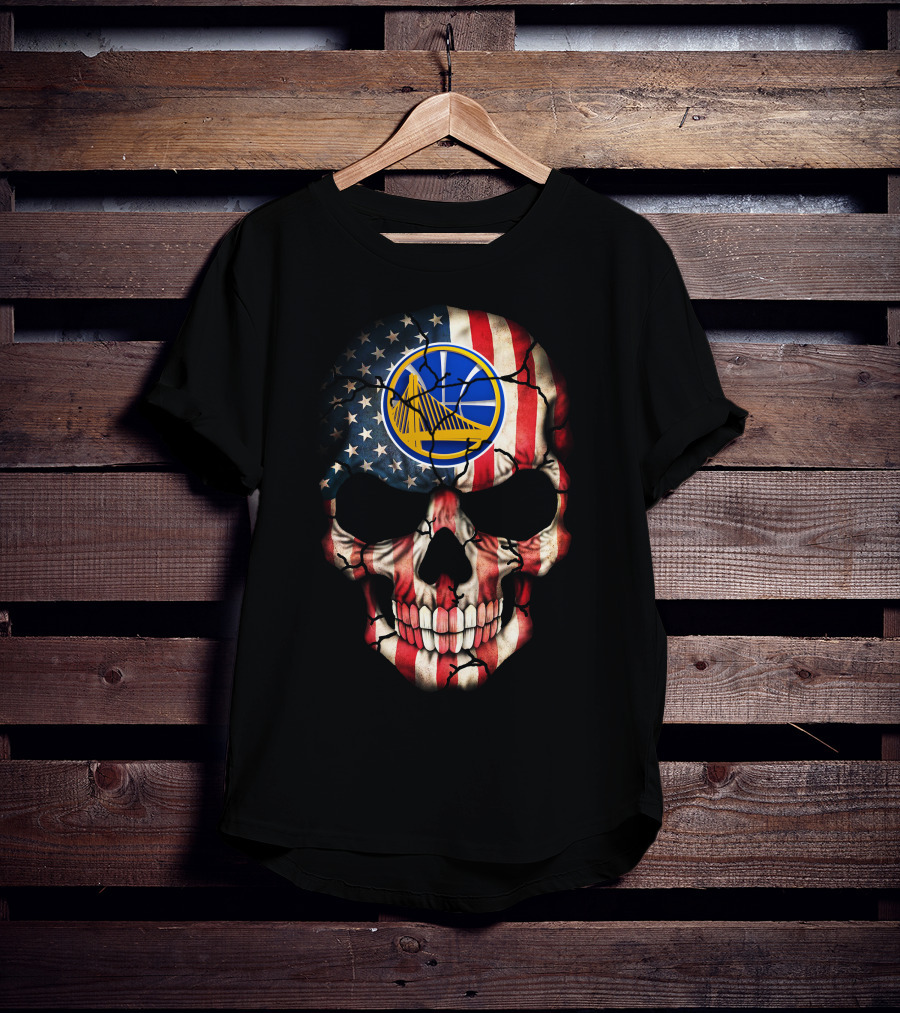 Golden State Warriors Skull With American Flag T-Shirt