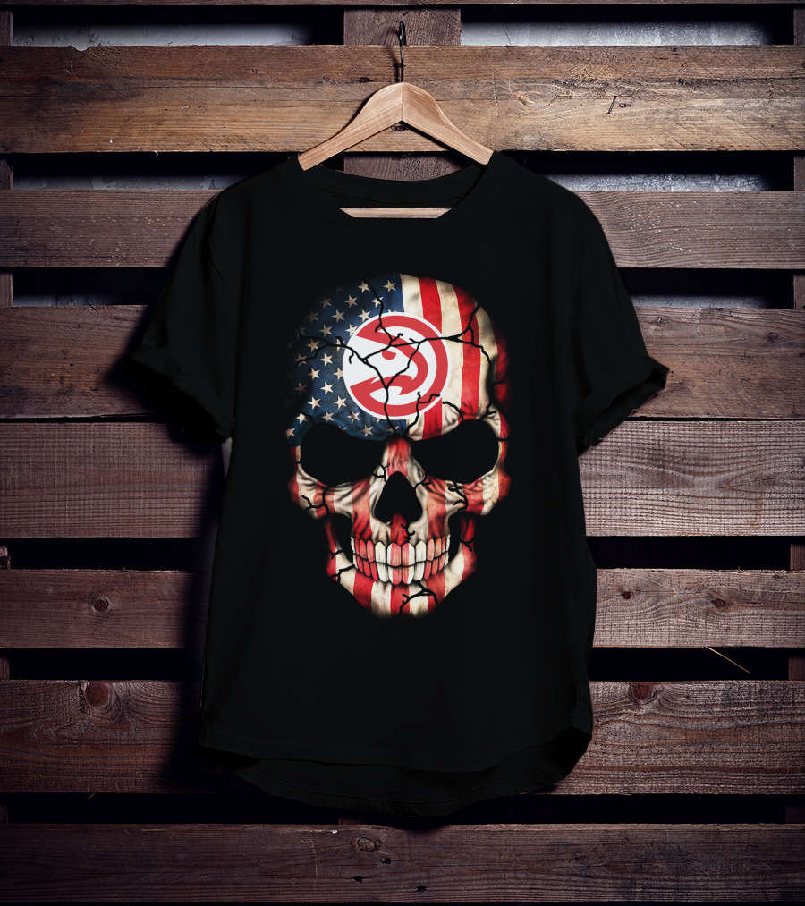 American Flag Skull Design With Atlanta Hawks Logo 193 T-Shirt