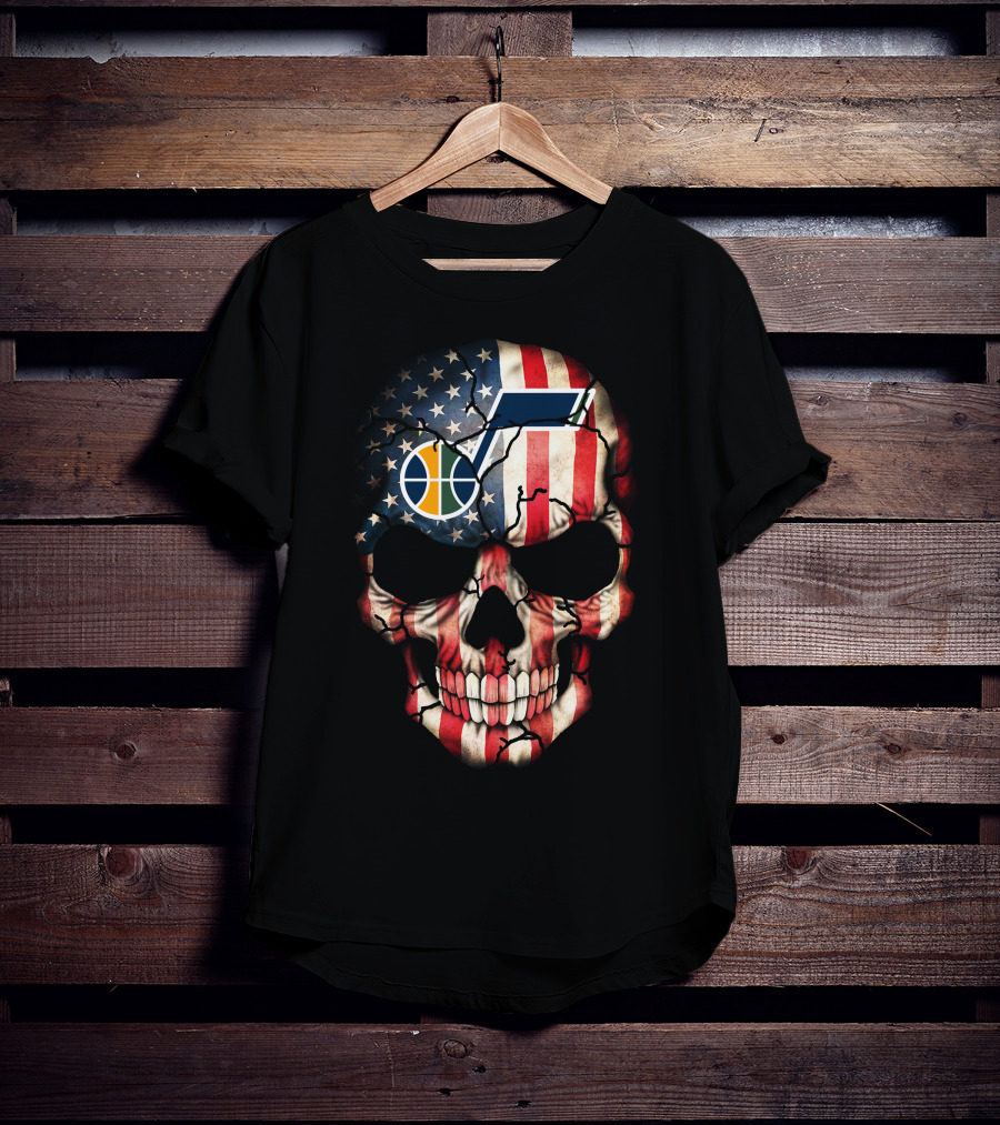 Utah Jazz American Flag Skull T-Shirt