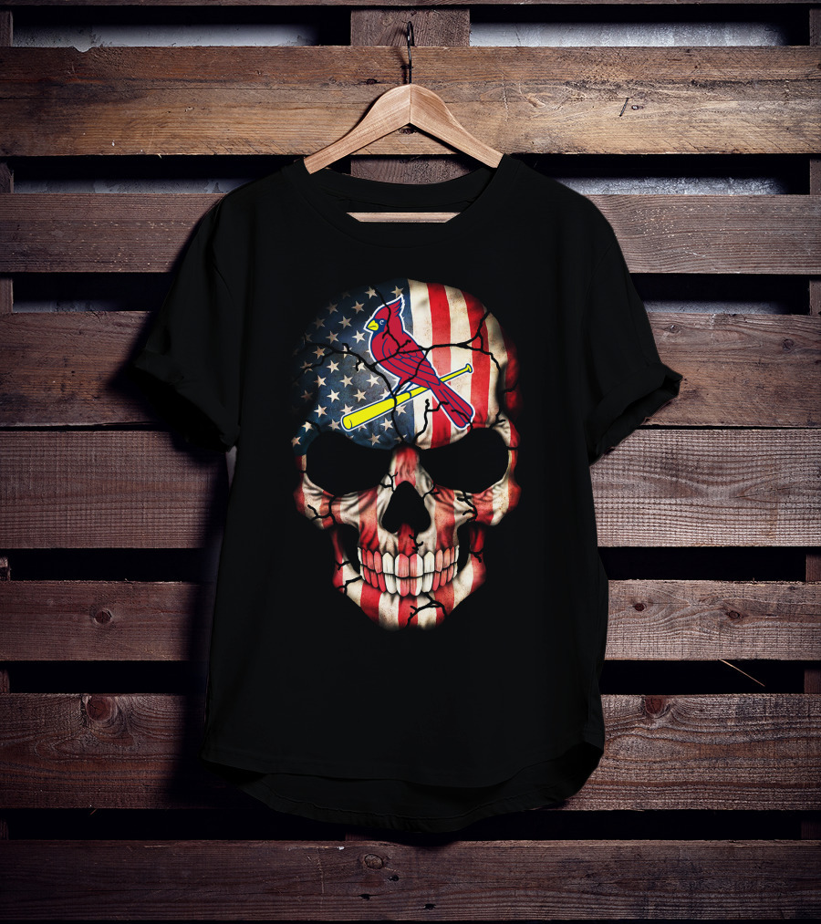 St Louis Cardinals Skull American Flag T-Shirt