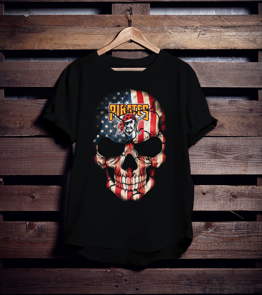 Pirates American Flag Skull 224 Pittsburgh Pirates T-Shirt