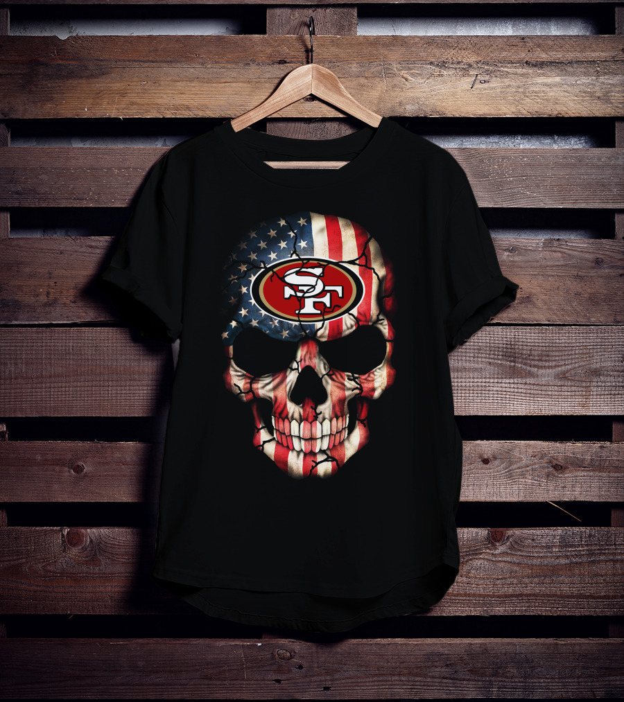 San Francisco 49ers American Flag Skull T-Shirt
