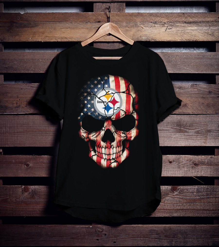 Pittsburgh Steelers American Flag Skull T-Shirt