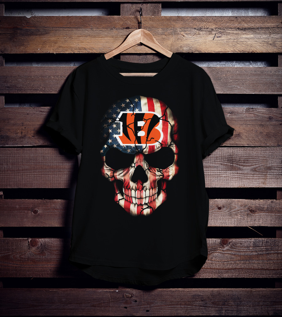Cincinnati Bengals American Flag Skull T-Shirt