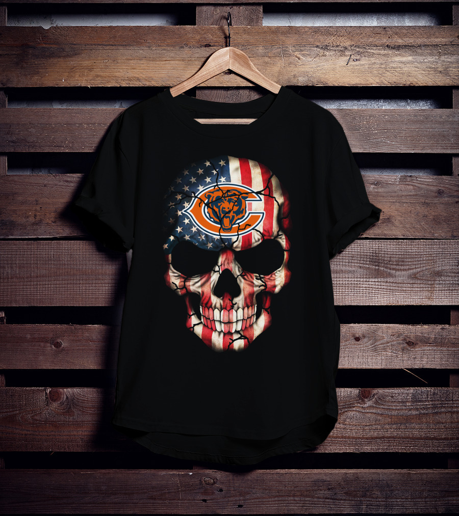 Chicago Bears American Flag Skull T-Shirt
