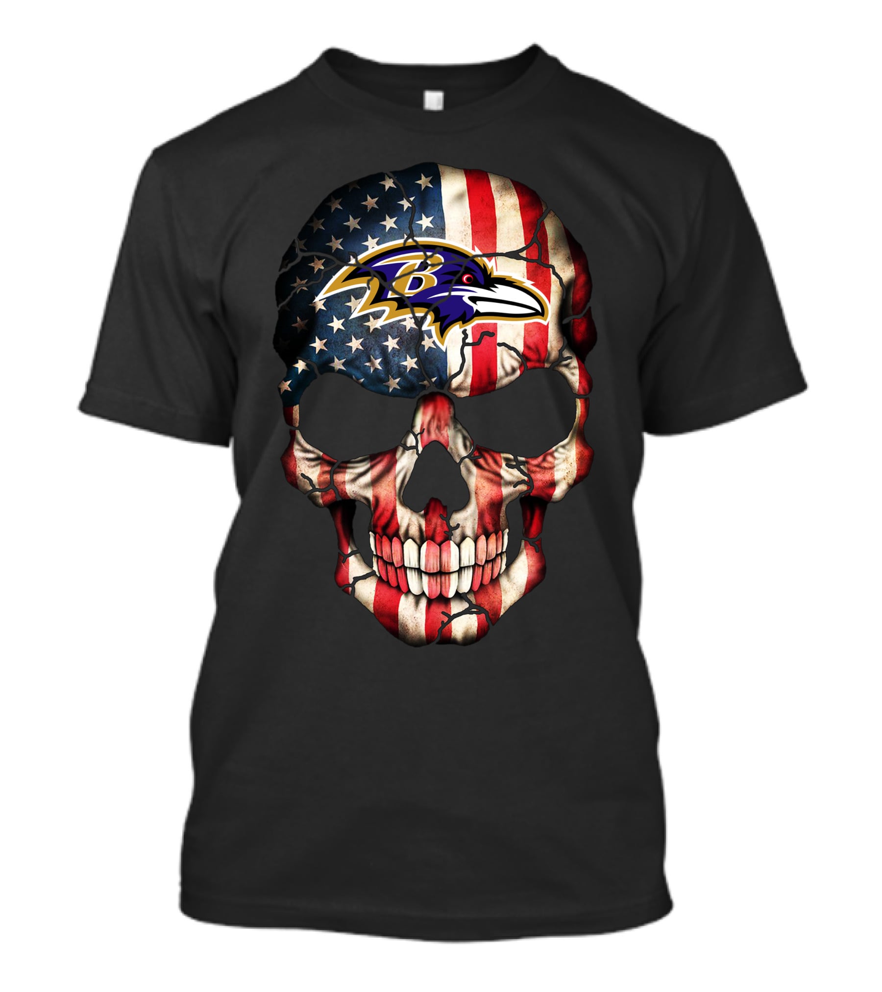 Baltimore Ravens Patriotic American Flag Skull T-Shirt