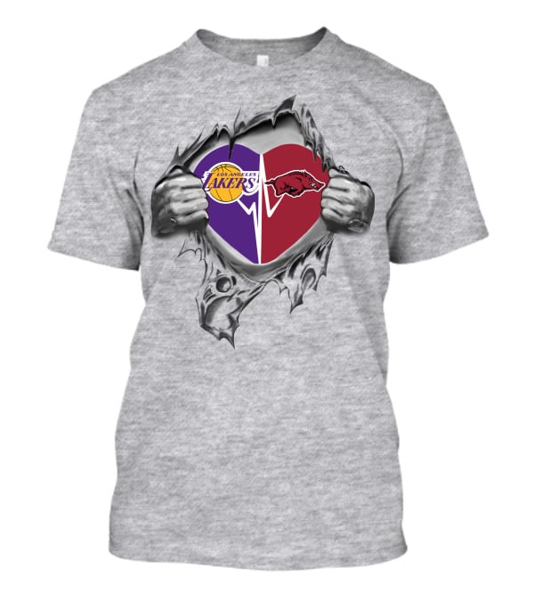 Lakers Razorbacks Heart Design With Dual Logo Integration T-Shirt