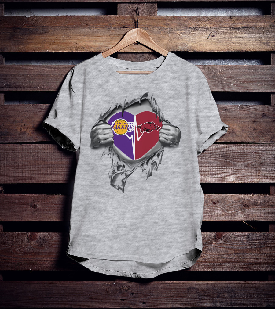 Lakers Razorbacks Heart Design With Dual Logo Integration T-Shirt