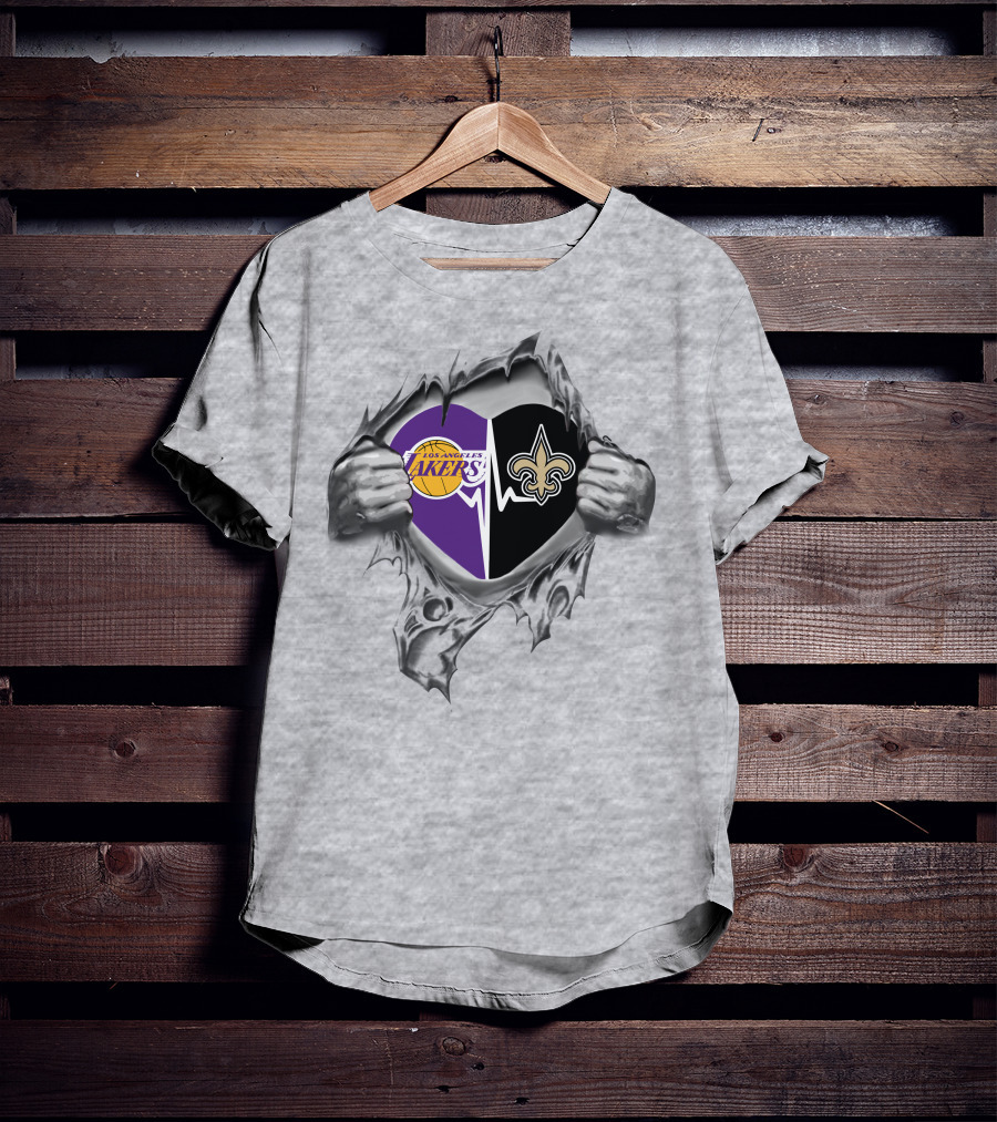 Los Angeles Lakers New Orleans Saints Heartbeat Passion T-Shirt