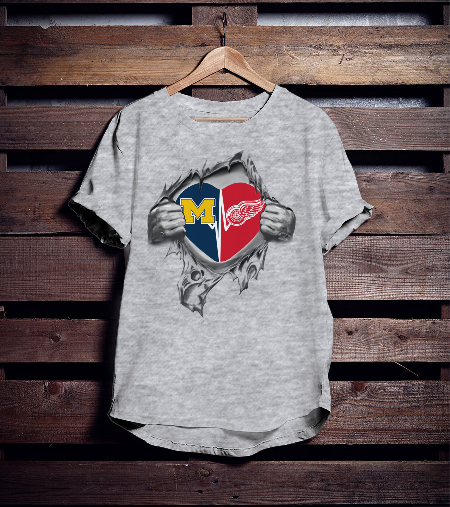 Red Wings Michigan Wolverines Heart T-Shirt