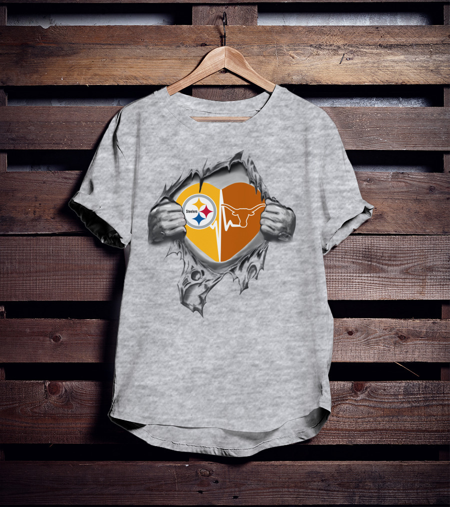 Steelers Texas Longhorns Heart Rip T-Shirt