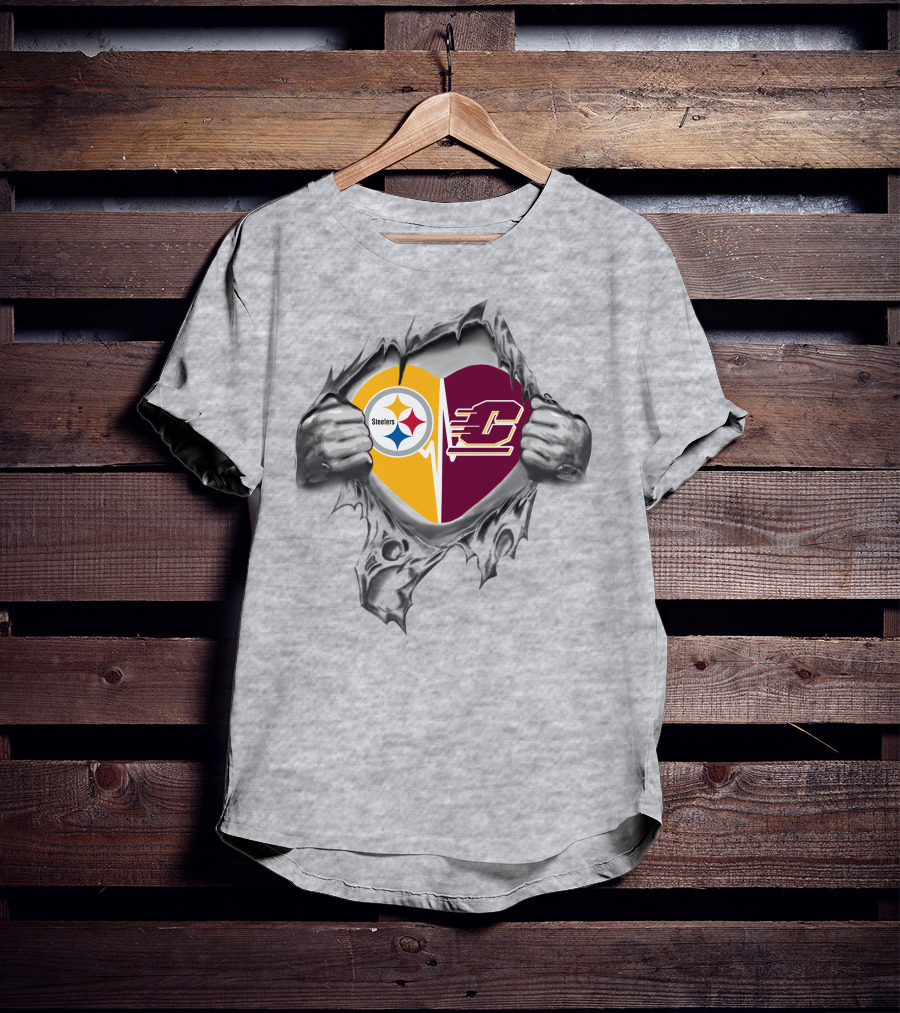 Steelers Central Michigan Chippewas Heart T-Shirt