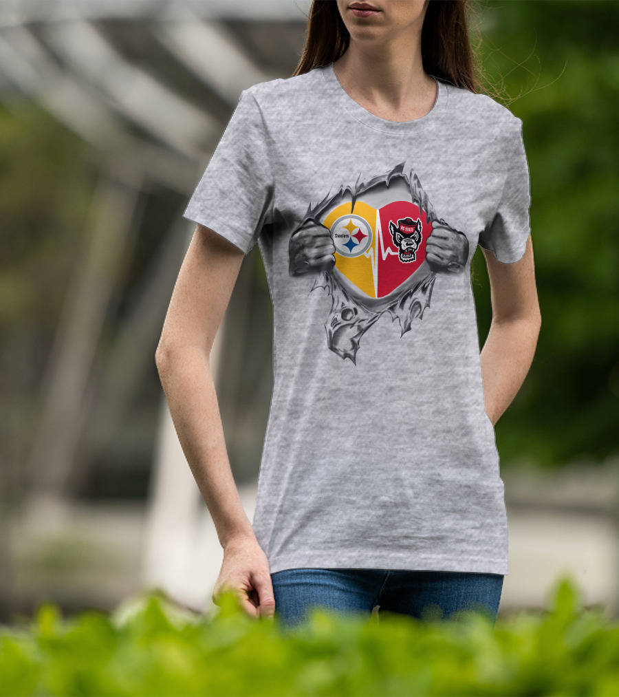 Steelers Nc State Wolfpack Heart Torn T-Shirt