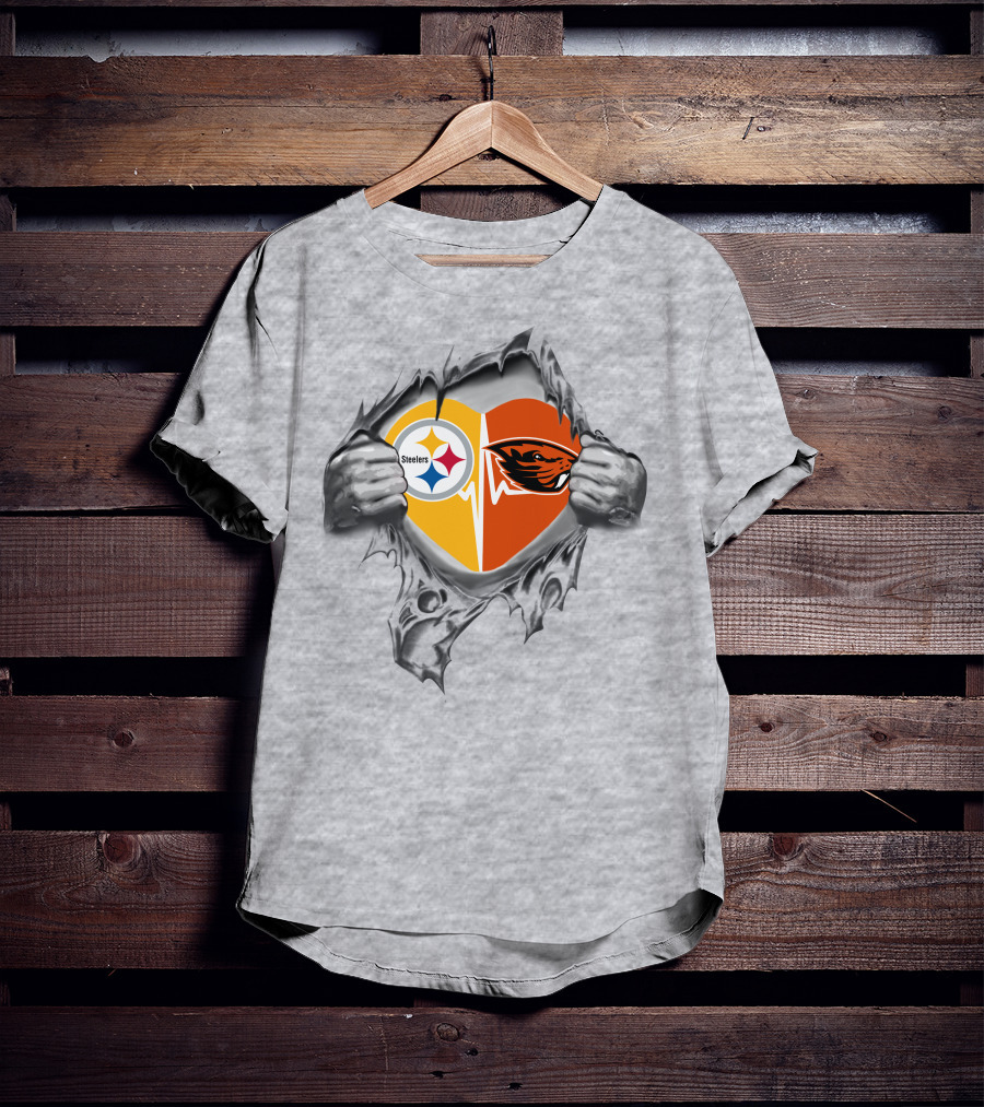 Steelers Oregon State Beavers Heart Torn Open T-Shirt